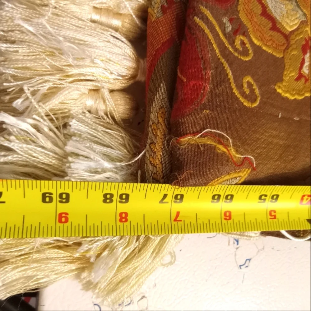 Unique French Art Curtains Oval/ Arch Cut, Tassels, Drawstring Attached to wood